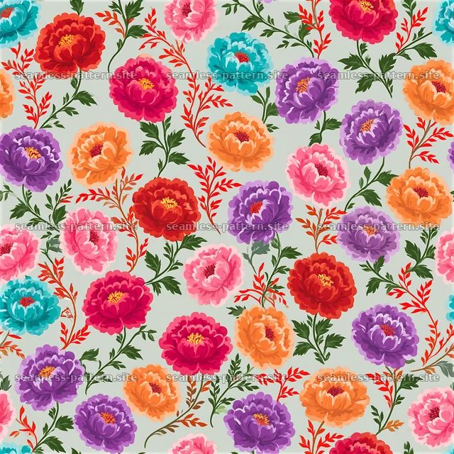 Multicolor peony floral seamless pattern — seamless tileable pattern