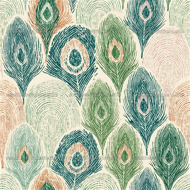 Colorful peacock feathers in a seamless pattern for design use — seamless tileable pattern