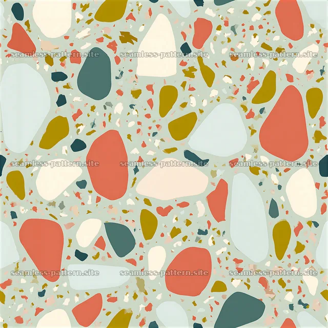 Colorful terrazzo shapes seamless pattern for versatile design use — seamless tileable pattern