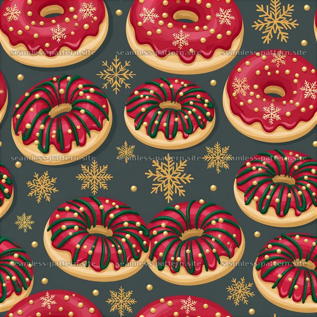 Colorful Christmas seamless pattern with festive donuts — seamless tileable pattern