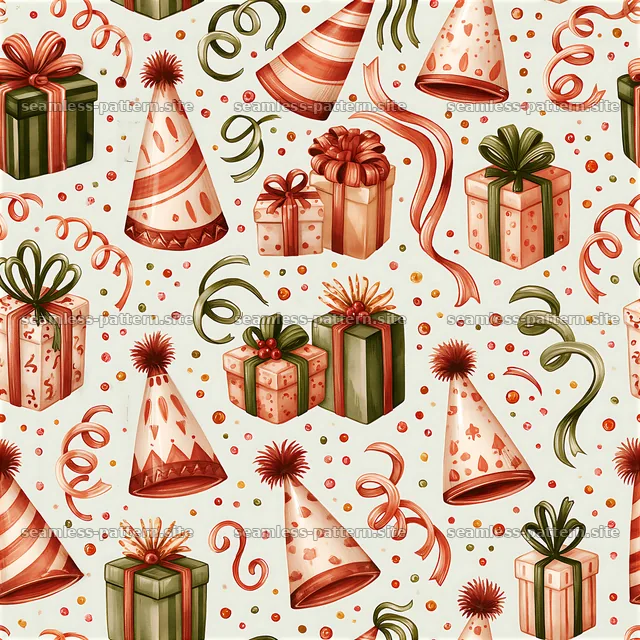Birthday Party Gifts and Hats Seamless Pattern — seamless tileable pattern