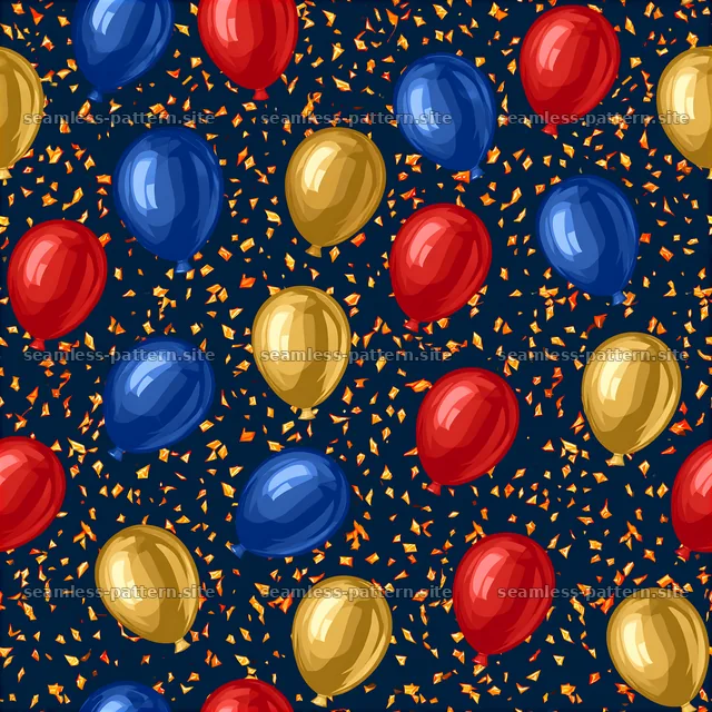 Seamless pattern of metallic balloons and confetti — seamless tileable pattern