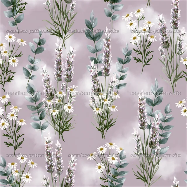 Seamless watercolor garden pattern with flowers and leaves — seamless tileable pattern