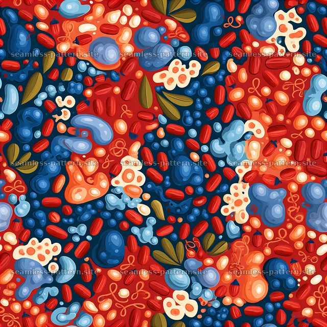 Colorful abstract seamless pattern with organic shapes and bold colors — seamless tileable pattern