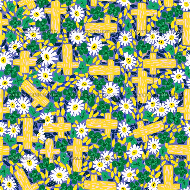 Seamless Yellow Cross and Wildflower Pattern — seamless tileable pattern