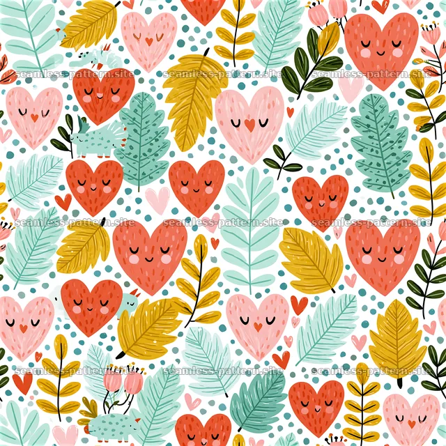 Repeating heart and botanical seamless pattern — seamless tileable pattern
