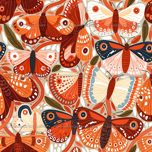Colorful Butterfly Seamless Pattern with Leaves — seamless tileable pattern