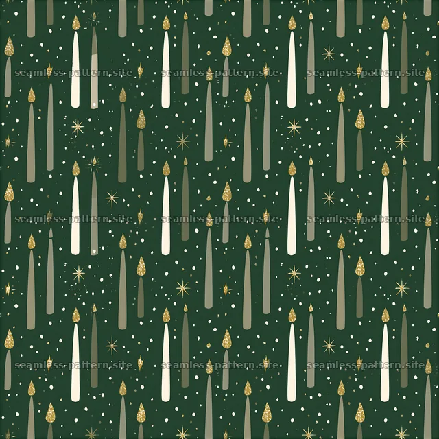 Birthday candles seamless pattern with green background and gold — seamless tileable pattern