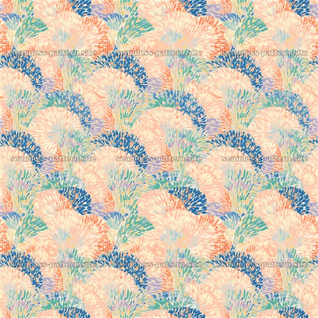 Colorful abstract seamless pattern with fan motifs in soft colors — seamless tileable pattern