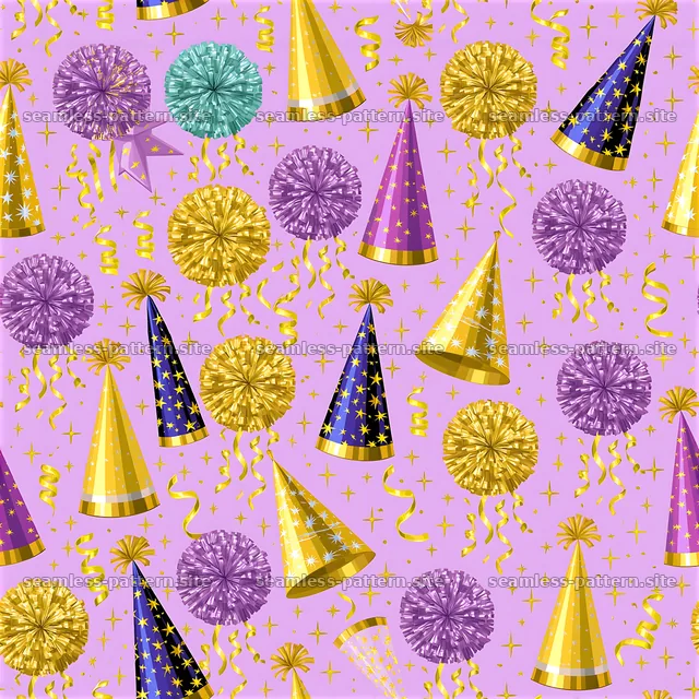 Funky Party Seamless Pattern with Hats and Streamers — seamless tileable pattern