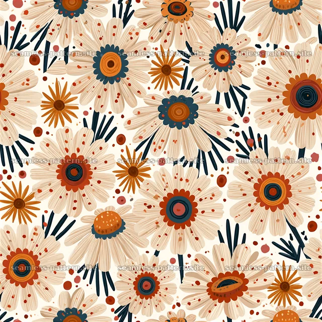 Retro Colorful Daisy and Wildflower Seamless Pattern — seamless tileable pattern