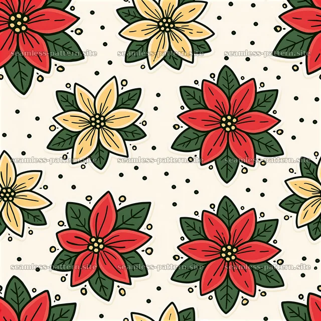 Seamless Red and Green Christmas Poinsettia Pattern — seamless tileable pattern