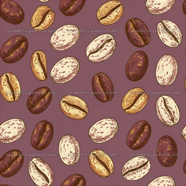 Seamless coffee bean pattern with various coffee bean types — seamless tileable pattern