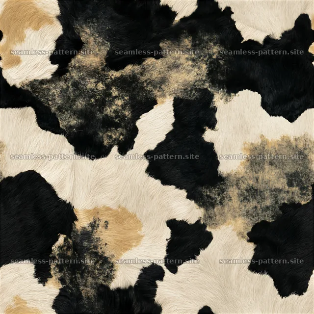 Seamless farmhouse cowhide texture in black and cream colors — seamless tileable pattern