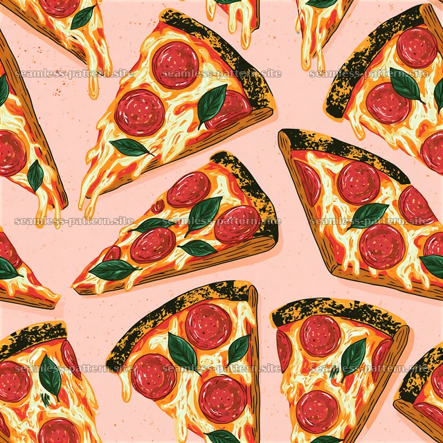 Bold pizza slices on a light pink background — seamless tileable pattern
