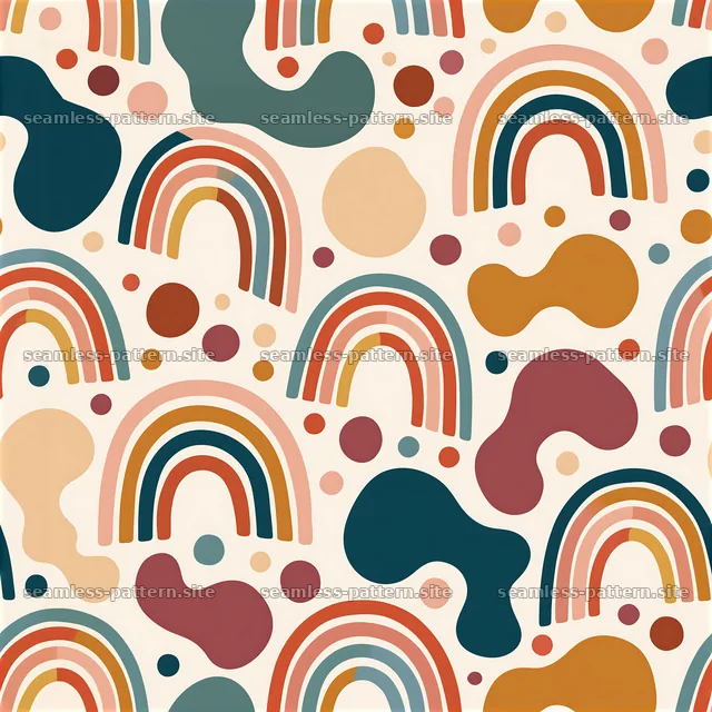 Funky Rainbow Seamless Pattern with Abstract Shapes — seamless tileable pattern