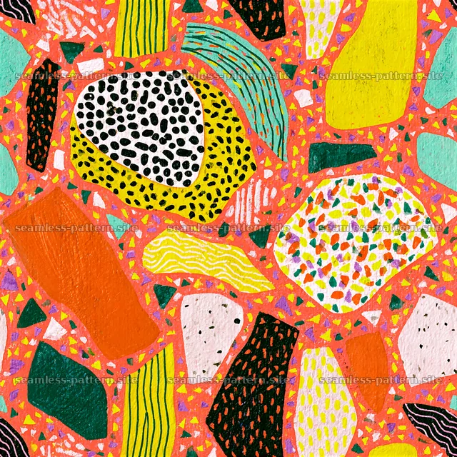 Funky Terrazzo Seamless Texture with Colorful Abstract Shapes — seamless tileable pattern