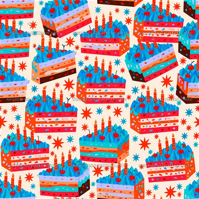 Colorful Birthday Cake Slice Seamless Pattern — seamless tileable pattern