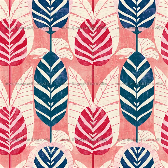 Colorful leaves create a vibrant seamless pattern on pink background — seamless tileable pattern