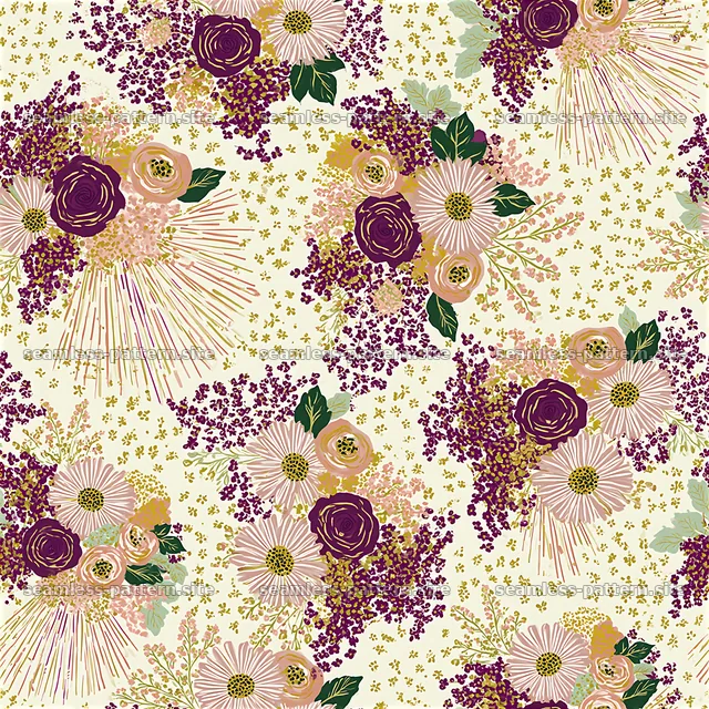 Floral design with purple and pink flowers in a seamless pattern — seamless tileable pattern