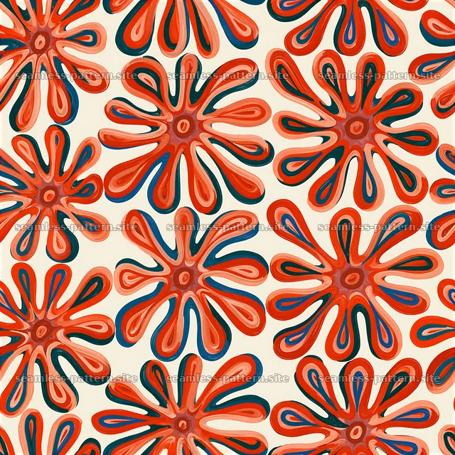 Vibrant red and orange floral seamless pattern on light background — seamless tileable pattern