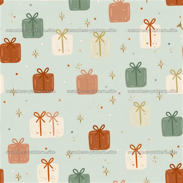 Colorful seamless pattern with gift boxes and stars — seamless tileable pattern