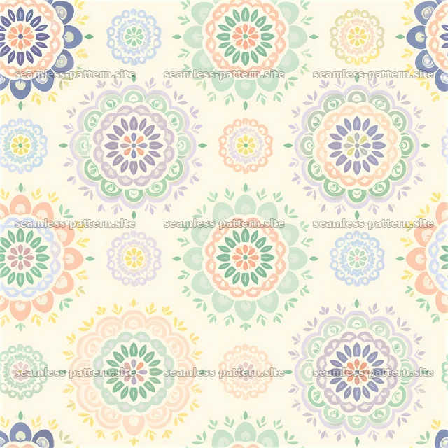 Pastel Mandala Floral Medallion Seamless Pattern — seamless tileable pattern