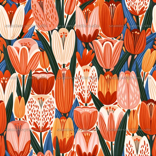 Colorful Tulip Seamless Pattern with Bold Floral Blooms — seamless tileable pattern