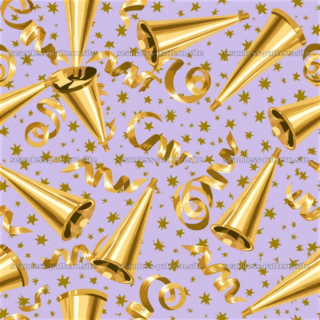 Elegant Gold Party Horns and Streamers Seamless Pattern — seamless tileable pattern