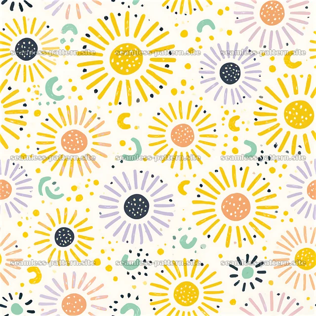 Funky sun motif seamless pattern with bright colors and shapes — seamless tileable pattern