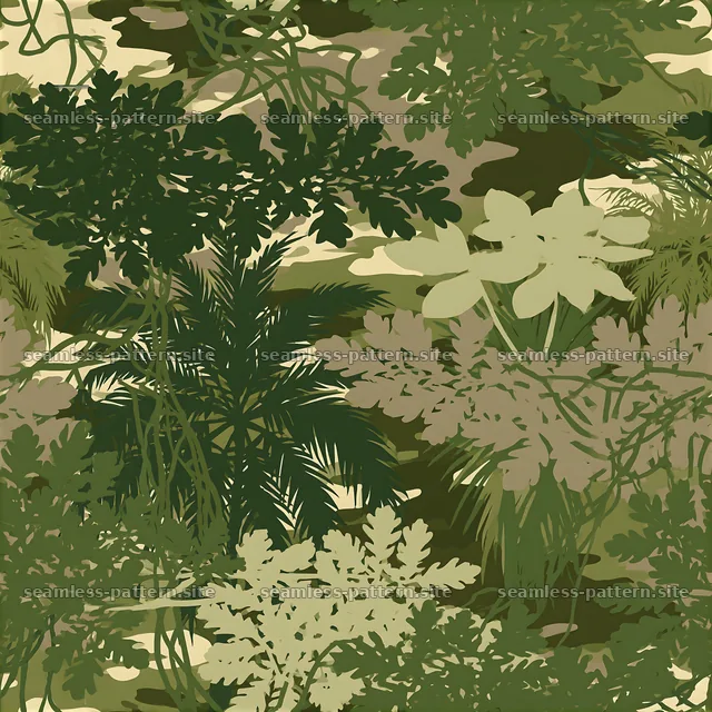 Seamless camouflage pattern with jungle foliage silhouettes — seamless tileable pattern