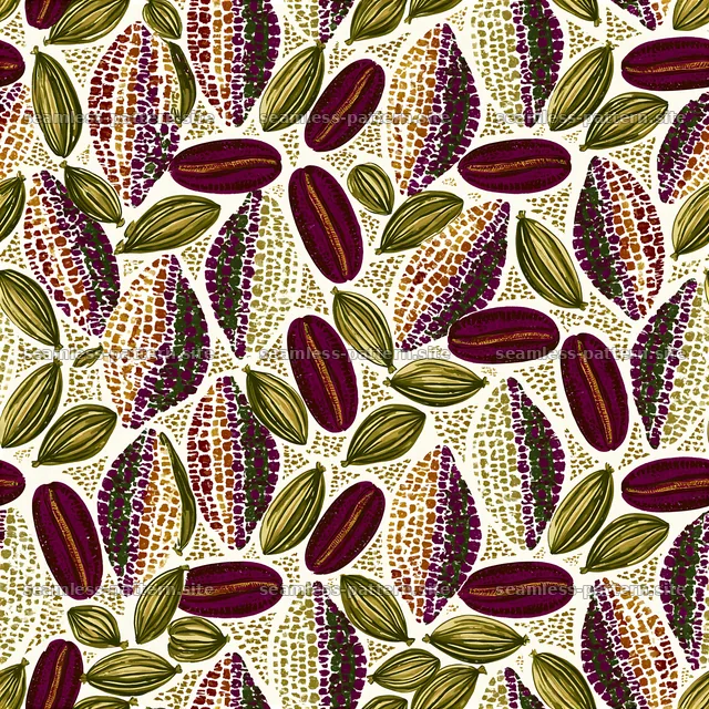 Colorful seamless coffee beans and cardamom pattern for designs — seamless tileable pattern