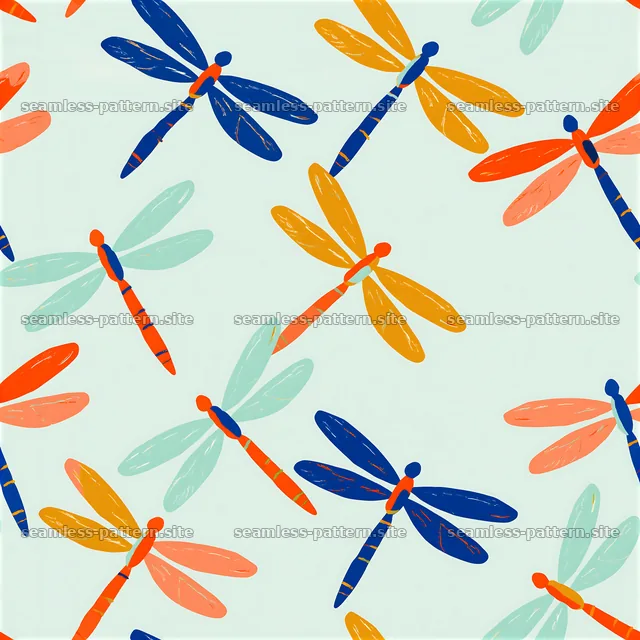 Colorful dragonflies in a seamless pattern design — seamless tileable pattern