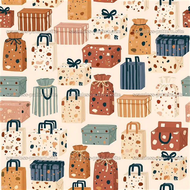 Funky gift bags and boxes seamless pattern — seamless tileable pattern