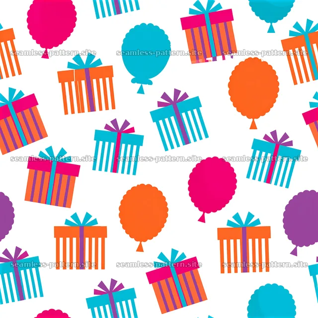 Colorful Gift Boxes and Balloons Seamless Pattern — seamless tileable pattern