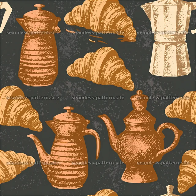 Vintage Coffee and Croissant Seamless Pattern — seamless tileable pattern