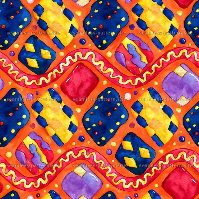 Funky Retro Repeating Pattern with Colorful Abstract Shapes — seamless tileable pattern