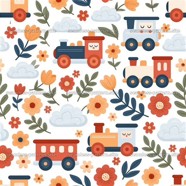 Friendly train seamless pattern for kids in a colorful design — seamless tileable pattern