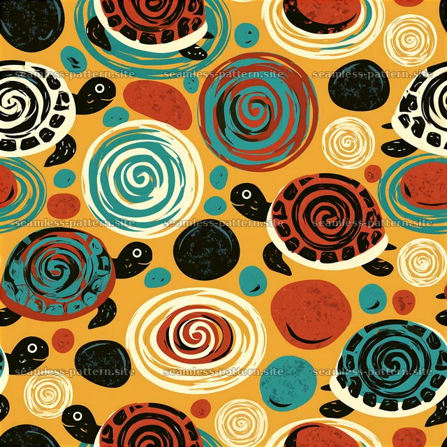 Cute turtle seamless pattern with colorful rounds and shapes — seamless tileable pattern