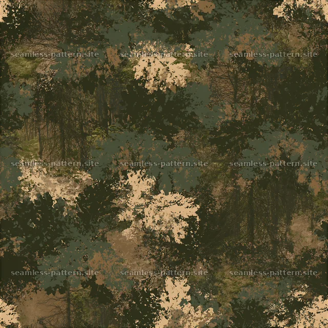 Tileable forest camouflage pattern with earth tones and textures — seamless tileable pattern
