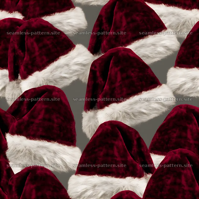 Repeating Santa hat pattern on gray background for festive design — seamless tileable pattern