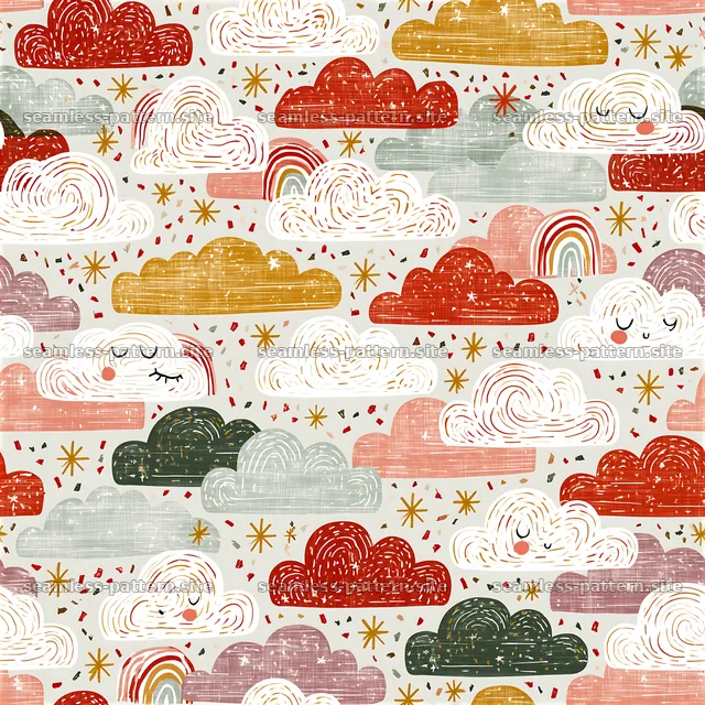 Colorful Cloud and Rainbow Seamless Pattern — seamless tileable pattern
