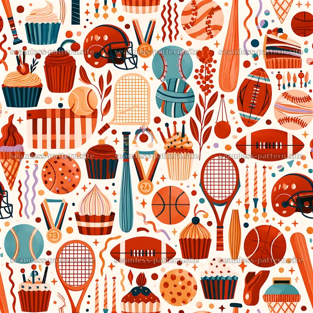 Birthday Sports Party Seamless Pattern — seamless tileable pattern