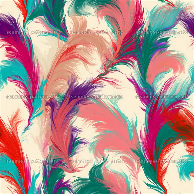 Vibrant abstract feathers seamless pattern in bright colors — seamless tileable pattern