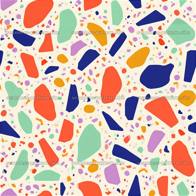 Colorful terrazzo shapes create a vibrant seamless pattern — seamless tileable pattern