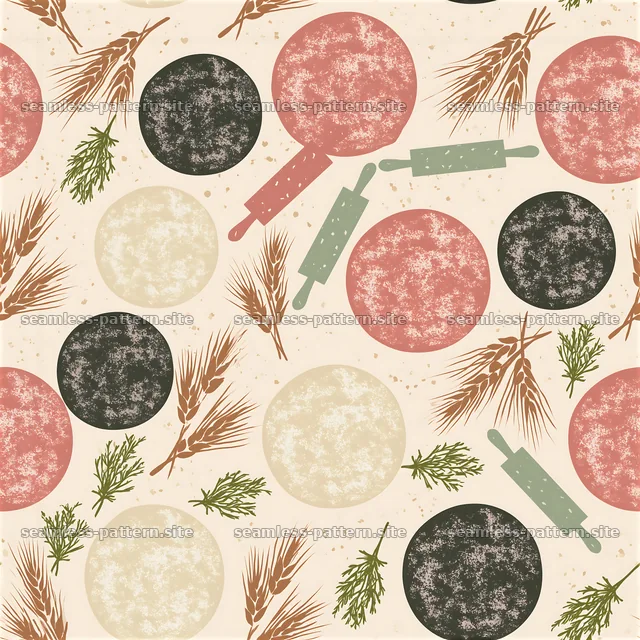 Circle and rolling pin design in soft colors for kitchen themes — seamless tileable pattern