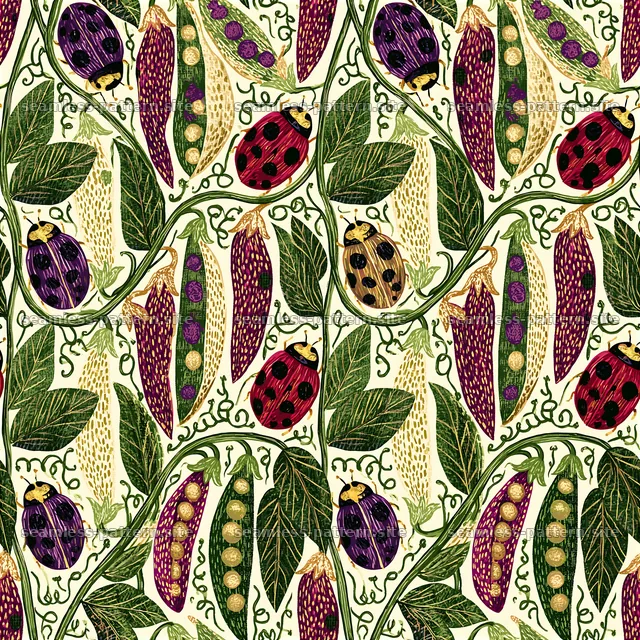 Colorful ladybug and plant seamless pattern design — seamless tileable pattern