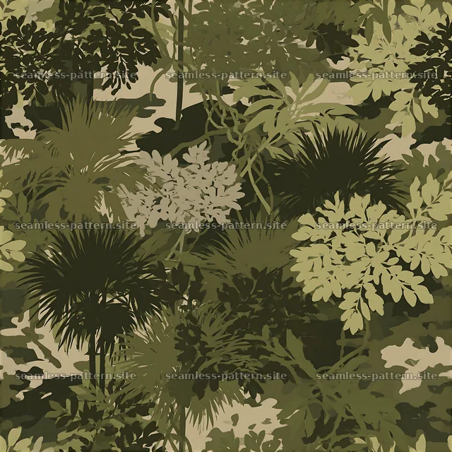 Seamless camouflage pattern with jungle foliage silhouettes — seamless tileable pattern