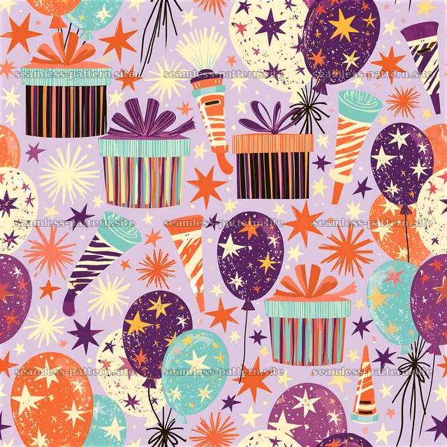 Colorful party elements in a playful seamless pattern — seamless tileable pattern