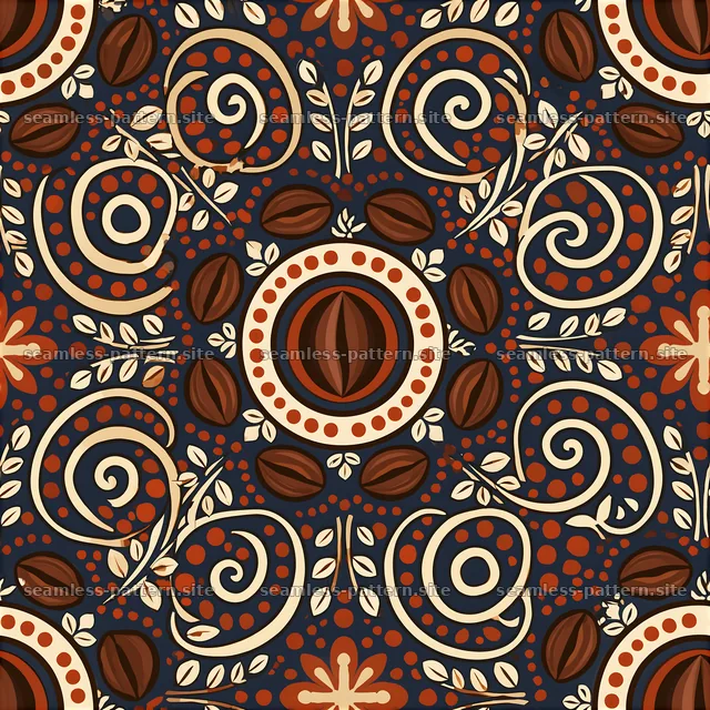 Boho Coffee Bean and Botanical Seamless Pattern — seamless tileable pattern